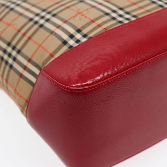 BURBERRY Nova Check Tote Bag Canvas Leather Beige Gold Red Auth 86159 - Picture 16 of 16